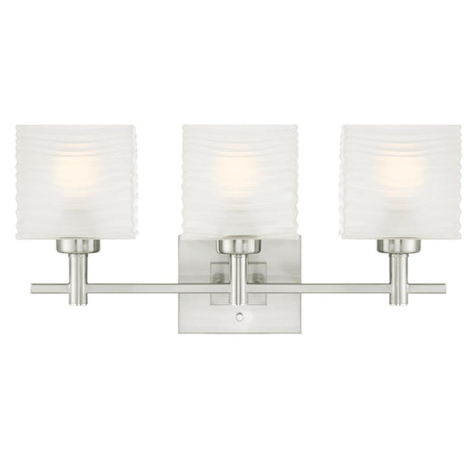 Westinghouse Alexander 22in 3-Light Wall Sconce | Contemporary Brushed Nickel and Rippled White Glass | Bathroom & Vanity | Model 6304000