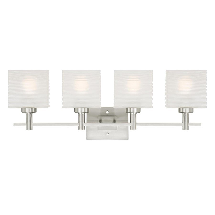 Westinghouse Alexander 30in 4-Light Wall Sconce | Contemporary Brushed Nickel and Rippled White Glass | Bathroom & Vanity | Model 6304100