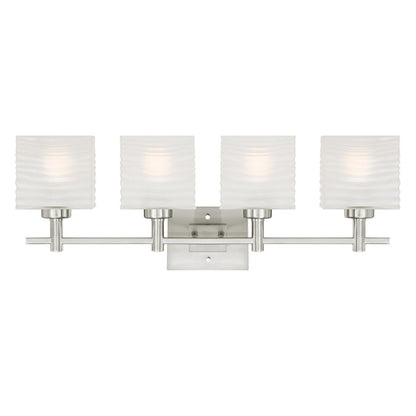 Westinghouse Alexander 30in 4-Light Wall Sconce | Contemporary Brushed Nickel and Rippled White Glass | Bathroom & Vanity | Model 6304100