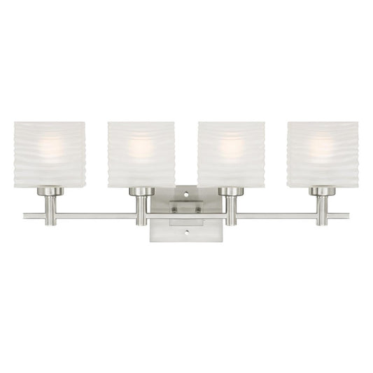 Westinghouse Alexander 30in 4-Light Wall Sconce | Contemporary Brushed Nickel and Rippled White Glass | Bathroom & Vanity | Model 6304100