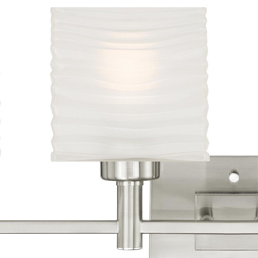 Westinghouse Alexander 30in 4-Light Wall Sconce | Contemporary Brushed Nickel and Rippled White Glass | Bathroom & Vanity | Model 6304100