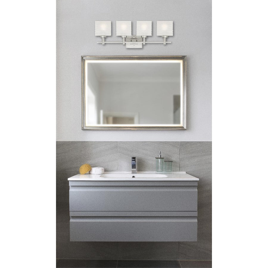 Westinghouse Alexander 30in 4-Light Wall Sconce | Contemporary Brushed Nickel and Rippled White Glass | Bathroom & Vanity | Model 6304100
