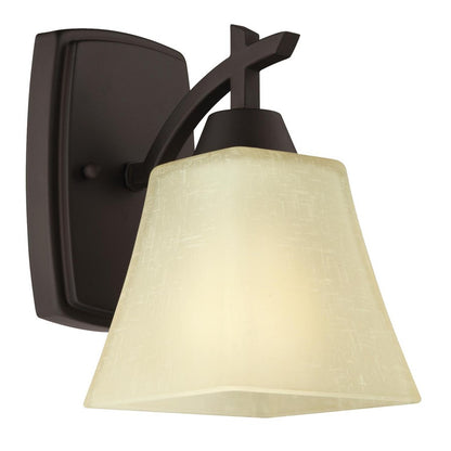 Westinghouse Midori 5in 1-Light Wall Sconce | Rustic Oil Rubbed Bronze and Amber Linen Glass | Bathroom & Hallway | 5 x 7 x 8 in | Model 6307300