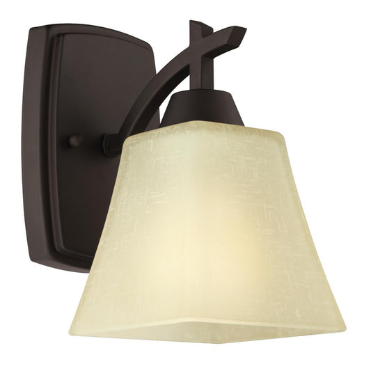 Westinghouse Midori 5in 1-Light Wall Sconce | Rustic Oil Rubbed Bronze and Amber Linen Glass | Bathroom & Hallway | 5 x 7 x 8 in | Model 6307300