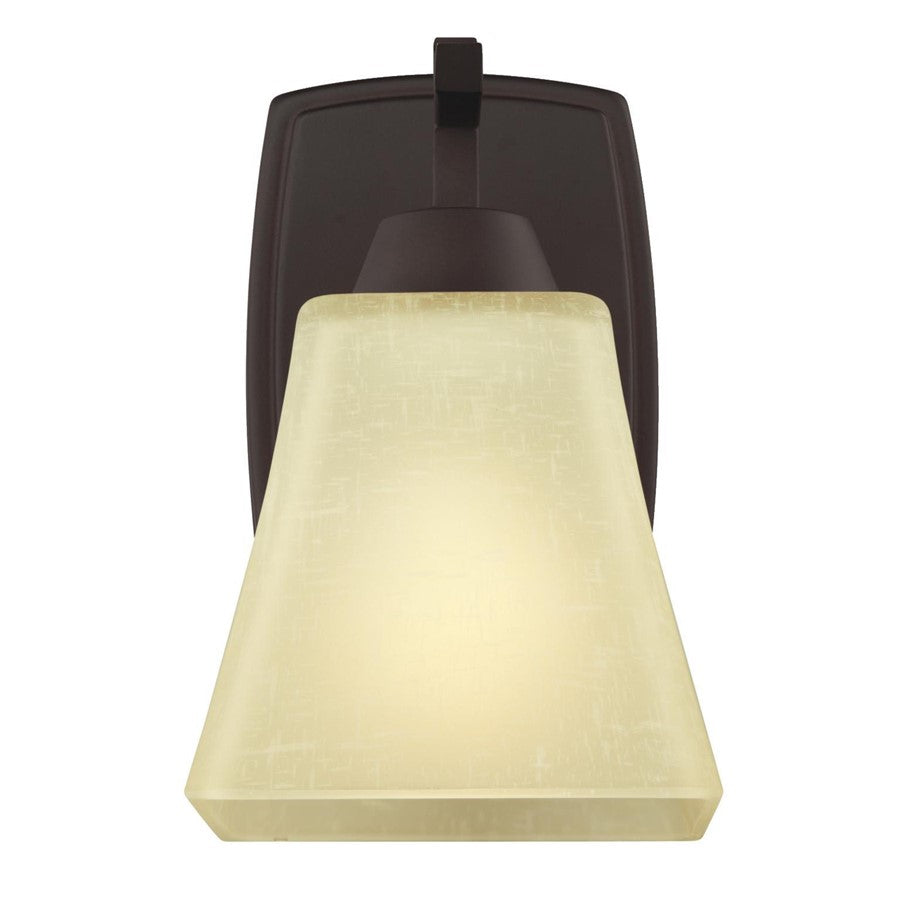 Westinghouse Midori 5in 1-Light Wall Sconce | Rustic Oil Rubbed Bronze and Amber Linen Glass | Bathroom & Hallway | 5 x 7 x 8 in | Model 6307300