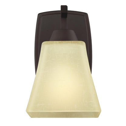 Westinghouse Midori 5in 1-Light Wall Sconce | Rustic Oil Rubbed Bronze and Amber Linen Glass | Bathroom & Hallway | 5 x 7 x 8 in | Model 6307300