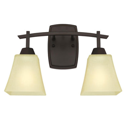 Westinghouse Midori 15in 2-Light Wall Sconce | Rustic Oil Rubbed Bronze and Amber Linen Glass | Bathroom & Vanity | 15 x 7 x 10 in | Model 6307400