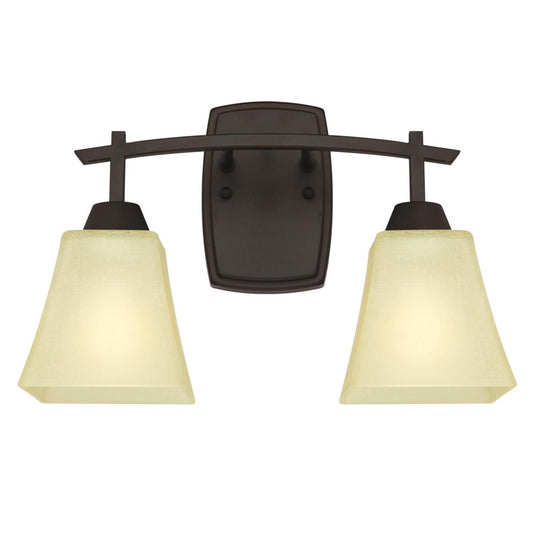 Westinghouse Midori 15in 2-Light Wall Sconce | Rustic Oil Rubbed Bronze and Amber Linen Glass | Bathroom & Vanity | 15 x 7 x 10 in | Model 6307400
