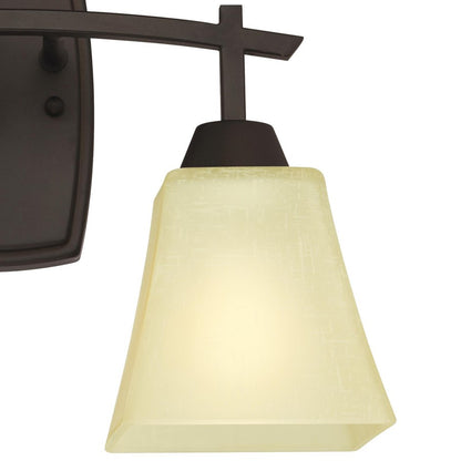 Westinghouse Midori 15in 2-Light Wall Sconce | Rustic Oil Rubbed Bronze and Amber Linen Glass | Bathroom & Vanity | 15 x 7 x 10 in | Model 6307400