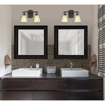 Westinghouse Midori 15in 2-Light Wall Sconce | Rustic Oil Rubbed Bronze and Amber Linen Glass | Bathroom & Vanity | 15 x 7 x 10 in | Model 6307400