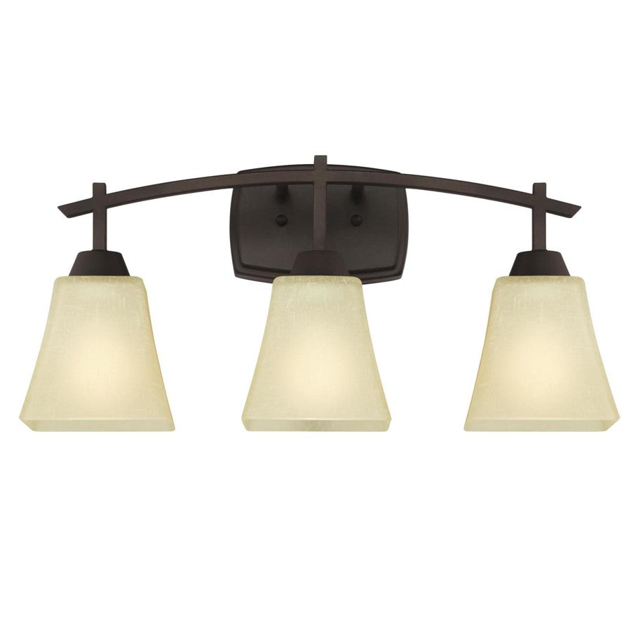 Westinghouse Midori 20in 3-Light Wall Sconce | Rustic Oil Rubbed Bronze and Amber Linen Glass | Bathroom & Dressing Room | Model 6307500