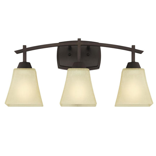 Westinghouse Midori 20in 3-Light Wall Sconce | Rustic Oil Rubbed Bronze and Amber Linen Glass | Bathroom & Dressing Room | Model 6307500