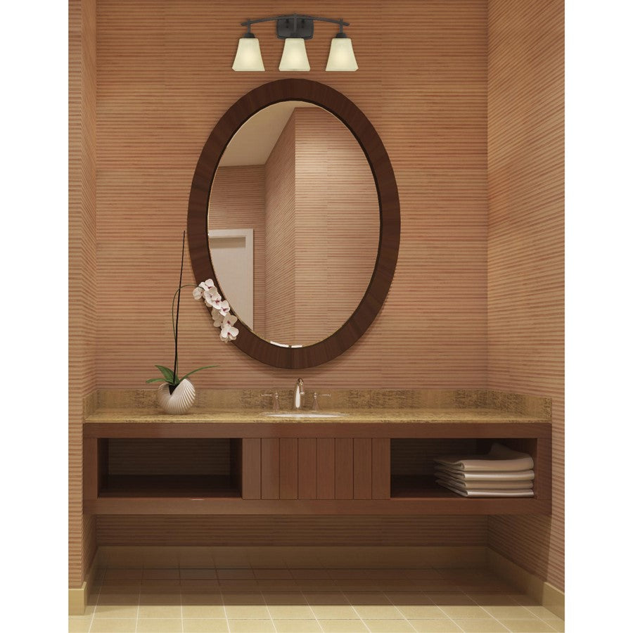 Westinghouse Midori 20in 3-Light Wall Sconce | Rustic Oil Rubbed Bronze and Amber Linen Glass | Bathroom & Dressing Room | Model 6307500