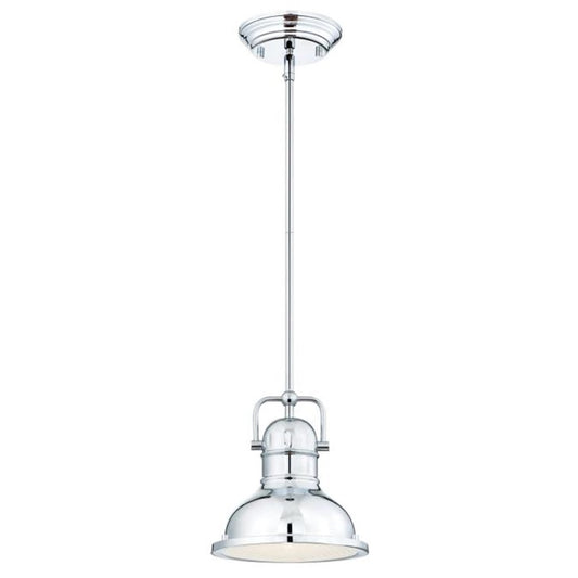 Westinghouse Boswell 11in 1-Light Pendant | Industrial Chrome and Frosted Prismatic Lens | Kitchen Island & Dining Room | Model 63085A