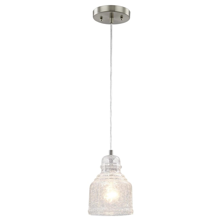 Westinghouse 8in 1-Light Pendant | Traditional Brushed Nickel and Clear Crackle Glass | Kitchen & Dining Room | 6 x 6 x 8 in | Model 6309200