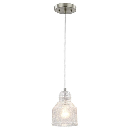 Westinghouse 8in 1-Light Pendant | Traditional Brushed Nickel and Clear Crackle Glass | Kitchen & Dining Room | 6 x 6 x 8 in | Model 6309200