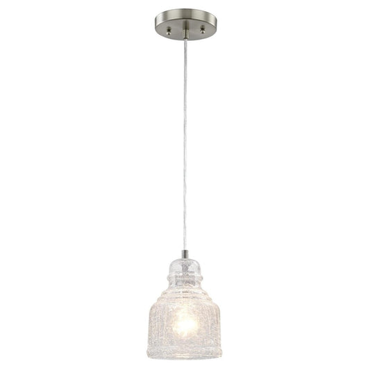Westinghouse 8in 1-Light Pendant | Traditional Brushed Nickel and Clear Crackle Glass | Kitchen & Dining Room | 6 x 6 x 8 in | Model 6309200