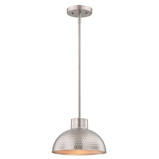 Westinghouse Malte 10in 1-Light Pendant | Transitional Hammered Brushed Nickel Metal Shade | Kitchen & Dining Room | 10 x 10 x 6 in | Model 6309600