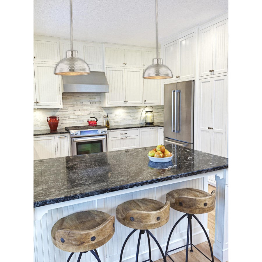 Westinghouse Malte 10in 1-Light Pendant | Transitional Hammered Brushed Nickel Metal Shade | Kitchen & Dining Room | 10 x 10 x 6 in | Model 6309600