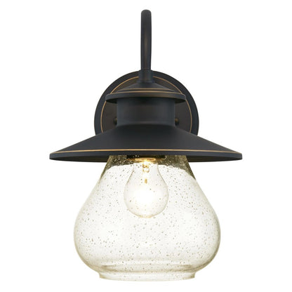 Westinghouse Delmont 14in 1-Light Outdoor Wall Sconce | Oil Rubbed Bronze Clear Seeded Glass | Entryway & Porch | 14 x 10 x 12 in | Model 6313500