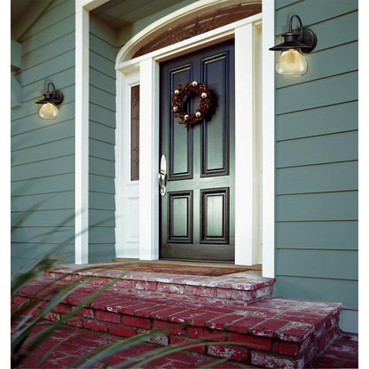 Westinghouse Delmont 14in 1-Light Outdoor Wall Sconce | Oil Rubbed Bronze Clear Seeded Glass | Entryway & Porch | 14 x 10 x 12 in | Model 6313500