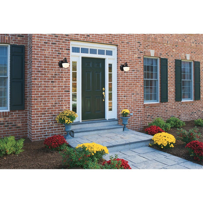 Westinghouse Eddystone 8in 1-Light Outdoor Wall Sconce | Textured Black White Opal Glass | Entryway & Porch | 8 x 6 x 9 in | Model 6314300