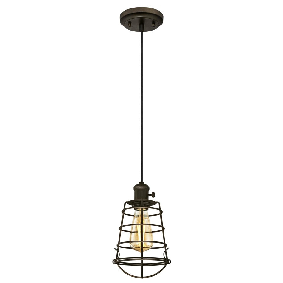 Westinghouse Nolan 6in 1-Light Mini Pendant | Vintage Industrial Oil Rubbed Bronze and Metal Cage | Kitchen & Dining Room | Model 6323600