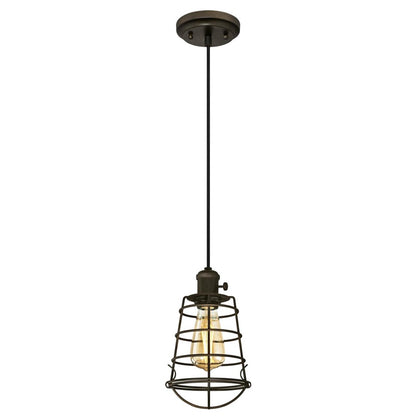 Westinghouse Nolan 6in 1-Light Mini Pendant | Vintage Industrial Oil Rubbed Bronze and Metal Cage | Kitchen & Dining Room | Model 6323600