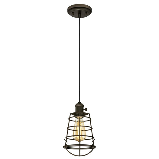 Westinghouse Nolan 6in 1-Light Mini Pendant | Vintage Industrial Oil Rubbed Bronze and Metal Cage | Kitchen & Dining Room | Model 6323600