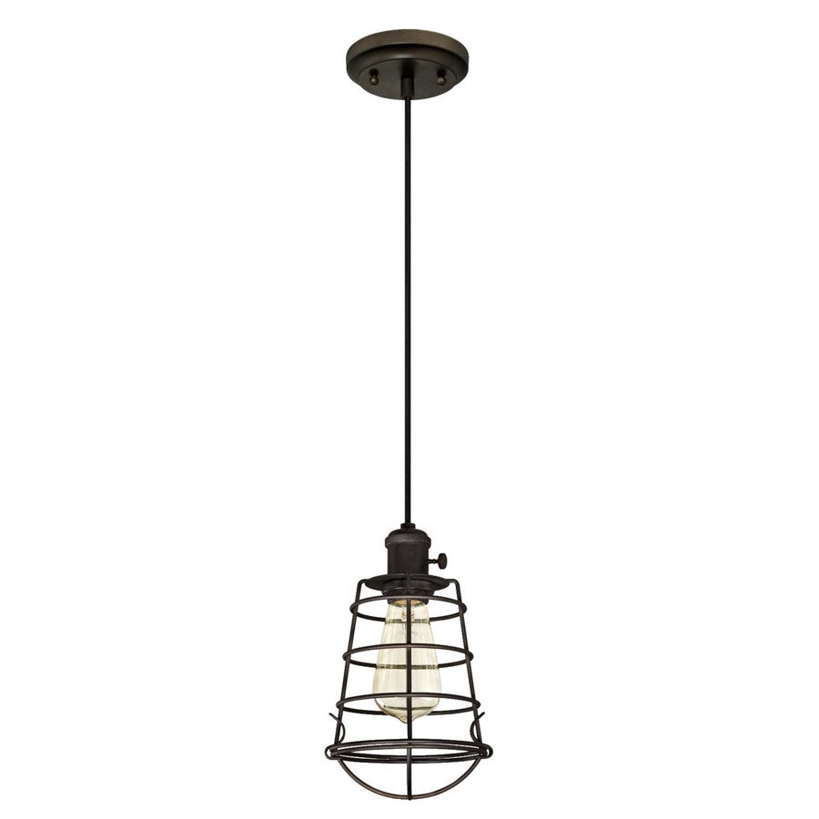 Westinghouse Nolan 6in 1-Light Mini Pendant | Vintage Industrial Oil Rubbed Bronze and Metal Cage | Kitchen & Dining Room | Model 6323600