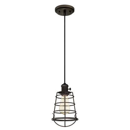 Westinghouse Nolan 6in 1-Light Mini Pendant | Vintage Industrial Oil Rubbed Bronze and Metal Cage | Kitchen & Dining Room | Model 6323600