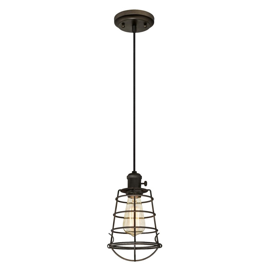 Westinghouse Nolan 6in 1-Light Mini Pendant | Vintage Industrial Oil Rubbed Bronze and Metal Cage | Kitchen & Dining Room | Model 6323600