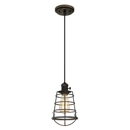 Westinghouse Nolan 6in 1-Light Mini Pendant | Vintage Industrial Oil Rubbed Bronze and Metal Cage | Kitchen & Dining Room | Model 6323600