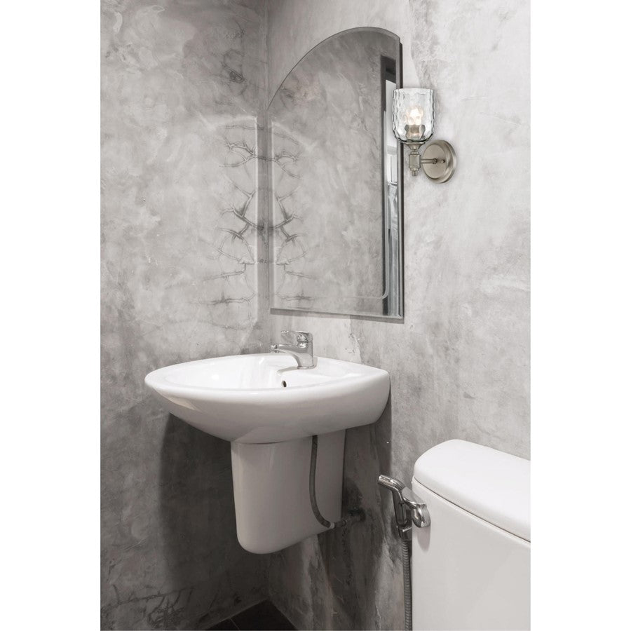 Westinghouse Basset 5in 1-Light Wall Sconce | Contemporary Dark Pewter and Smoke Grey Hammered Glass | Bathroom & Hallway | Model 6326600