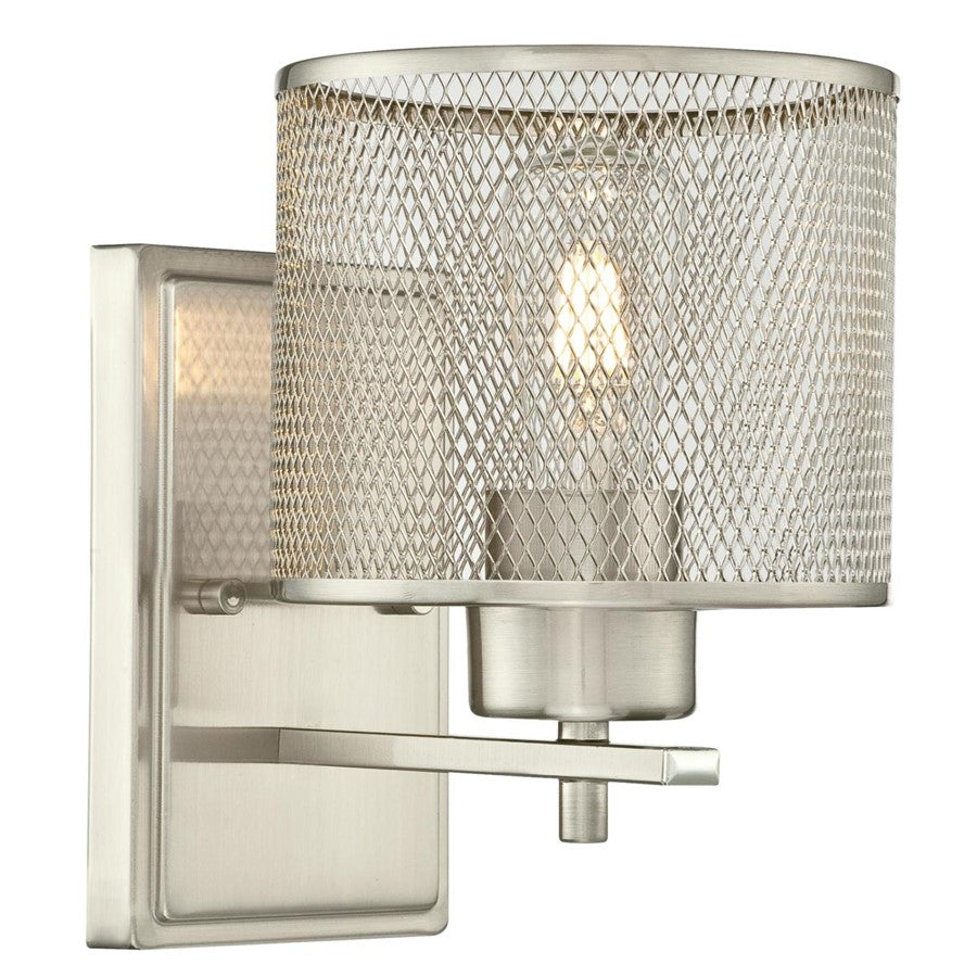 Westinghouse Morrison 9in 1-Light Wall Sconce | Brushed Nickel and Mesh Shade | Bathroom & Hallway | 6 x 8 x 9 in | Model 6327800