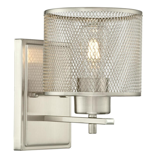 Westinghouse Morrison 9in 1-Light Wall Sconce | Brushed Nickel and Mesh Shade | Bathroom & Hallway | 6 x 8 x 9 in | Model 6327800