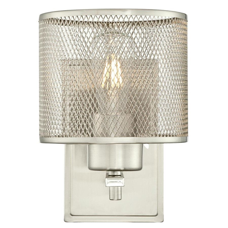 Westinghouse Morrison 9in 1-Light Wall Sconce | Brushed Nickel and Mesh Shade | Bathroom & Hallway | 6 x 8 x 9 in | Model 6327800