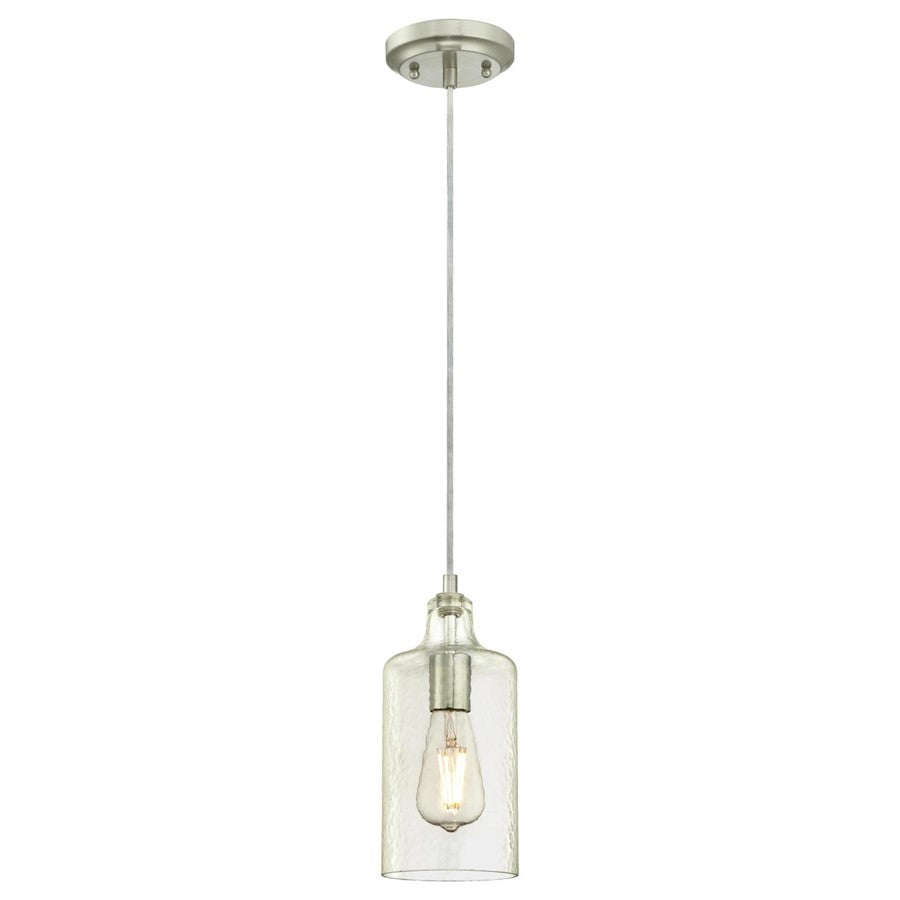 Westinghouse Carmen 11in 1-Light Mini Pendant | Brushed Nickel and Clear Textured Glass | Kitchen Island & Dining Room | 5 x 5 x 11 in | Model 6329000