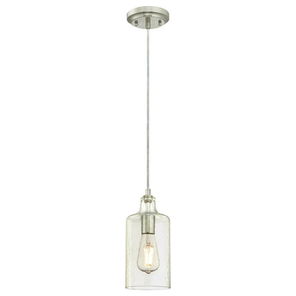 Westinghouse Carmen 11in 1-Light Mini Pendant | Brushed Nickel and Clear Textured Glass | Kitchen Island & Dining Room | 5 x 5 x 11 in | Model 6329000