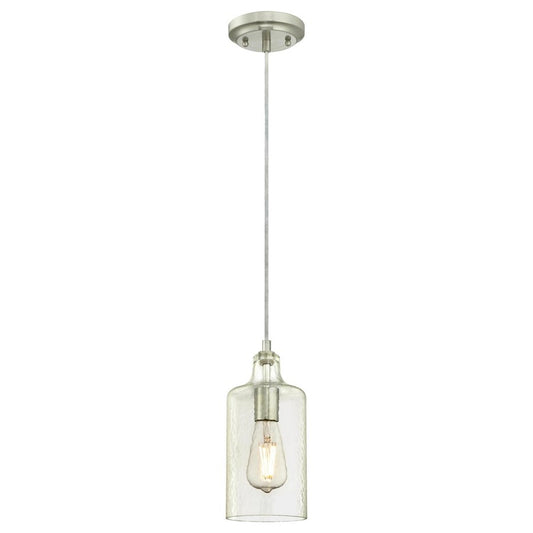 Westinghouse Carmen 11in 1-Light Mini Pendant | Brushed Nickel and Clear Textured Glass | Kitchen Island & Dining Room | 5 x 5 x 11 in | Model 6329000