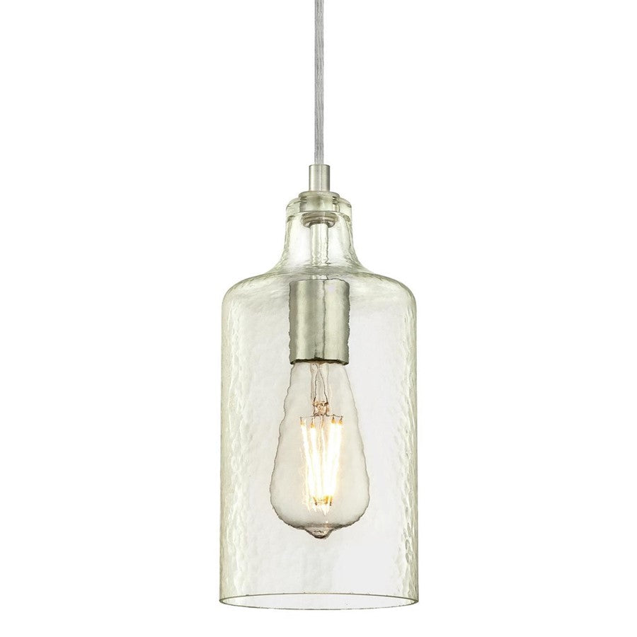 Westinghouse Carmen 11in 1-Light Mini Pendant | Brushed Nickel and Clear Textured Glass | Kitchen Island & Dining Room | 5 x 5 x 11 in | Model 6329000