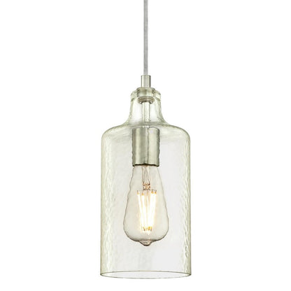 Westinghouse Carmen 11in 1-Light Mini Pendant | Brushed Nickel and Clear Textured Glass | Kitchen Island & Dining Room | 5 x 5 x 11 in | Model 6329000