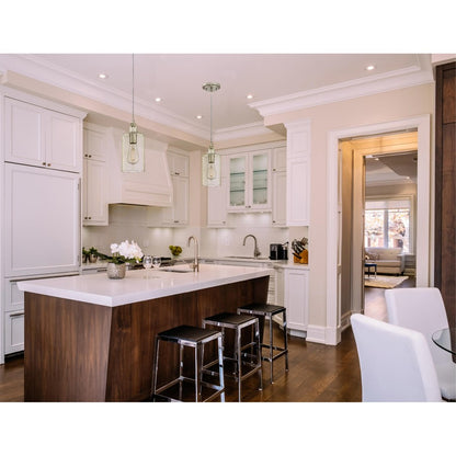 Westinghouse Carmen 11in 1-Light Mini Pendant | Brushed Nickel and Clear Textured Glass | Kitchen Island & Dining Room | 5 x 5 x 11 in | Model 6329000