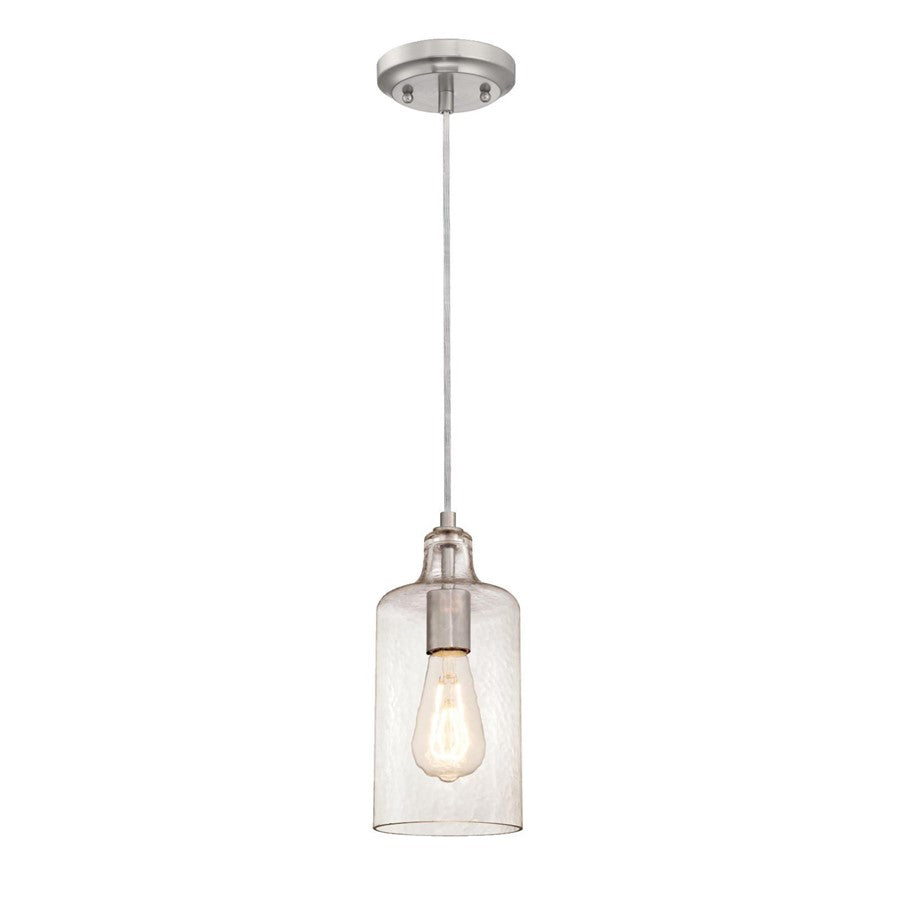 Westinghouse Carmen 11in 1-Light Mini Pendant | Brushed Nickel and Clear Textured Glass | Kitchen Island & Dining Room | 5 x 5 x 11 in | Model 6329000