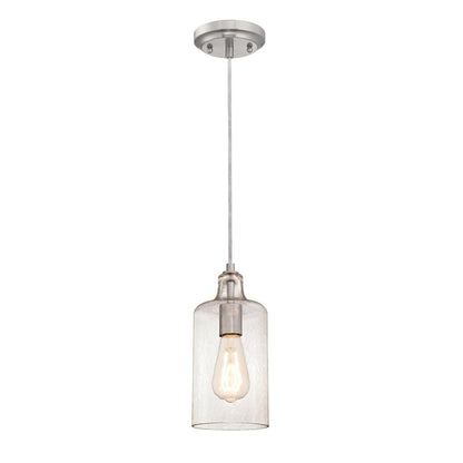 Westinghouse Carmen 11in 1-Light Mini Pendant | Brushed Nickel and Clear Textured Glass | Kitchen Island & Dining Room | 5 x 5 x 11 in | Model 6329000