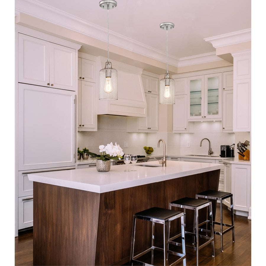 Westinghouse Carmen 11in 1-Light Mini Pendant | Brushed Nickel and Clear Textured Glass | Kitchen Island & Dining Room | 5 x 5 x 11 in | Model 6329000