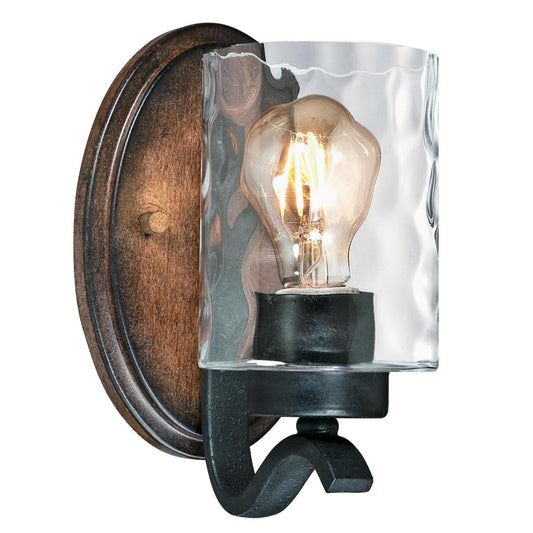 Westinghouse Barnwell 8in 1-Light Wall Sconce | Textured Iron and Barnwood with Clear Hammered Glass | Bathroom & Hallway | Model 6331600