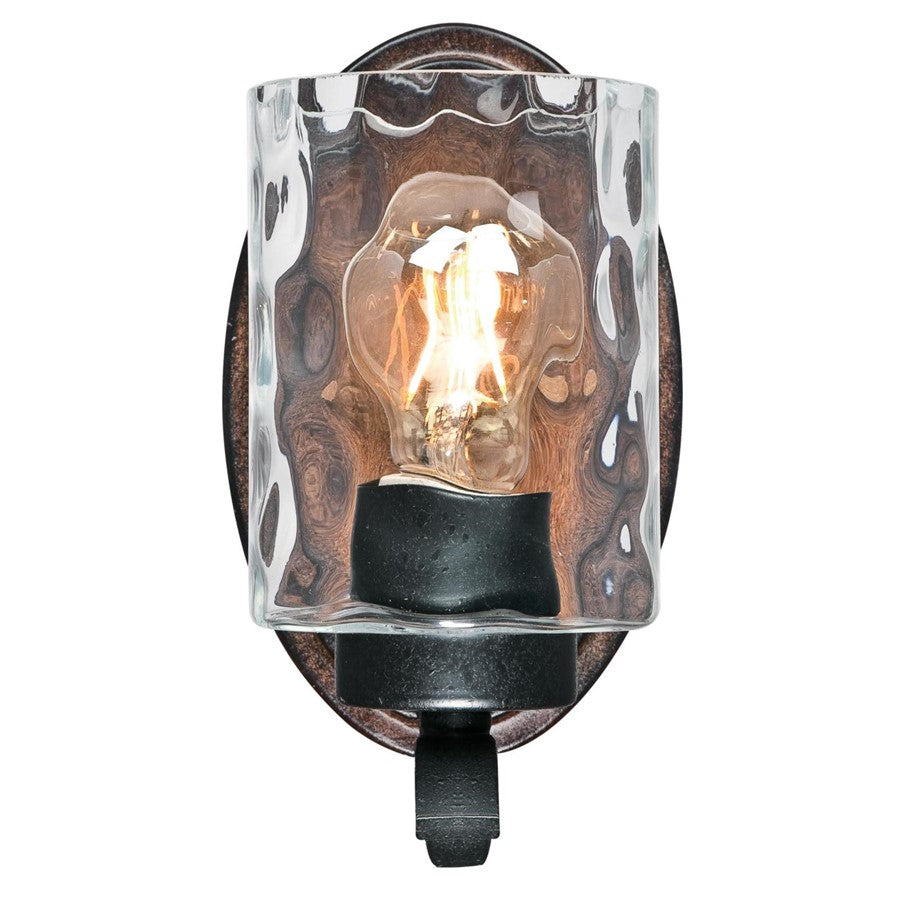 Westinghouse Barnwell 8in 1-Light Wall Sconce | Textured Iron and Barnwood with Clear Hammered Glass | Bathroom & Hallway | Model 6331600