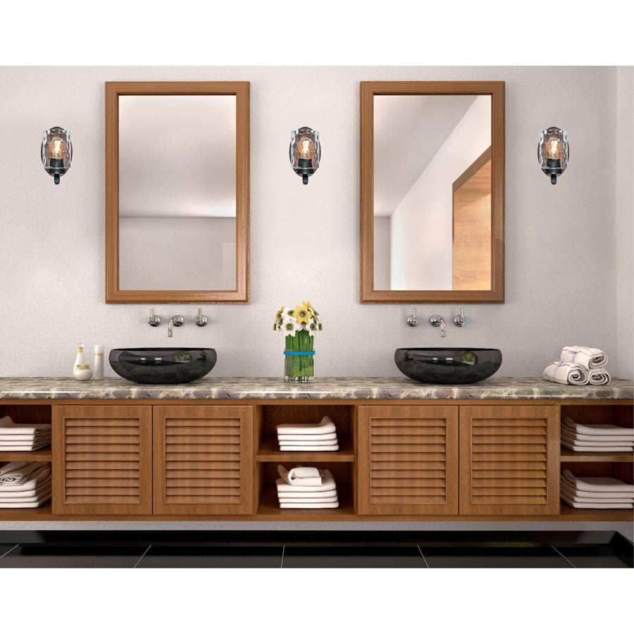 Westinghouse Barnwell 8in 1-Light Wall Sconce | Textured Iron and Barnwood with Clear Hammered Glass | Bathroom & Hallway | Model 6331600