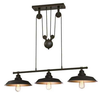 Westinghouse Iron Hill 40in 3-Light Pendant | Vintage Oil Rubbed Bronze Metal Shades | Kitchen Island & Dining Room | 32 x 40 x 12 in | Model 6332500